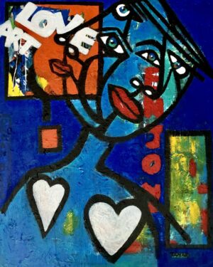 Two Hearts & Blue Face